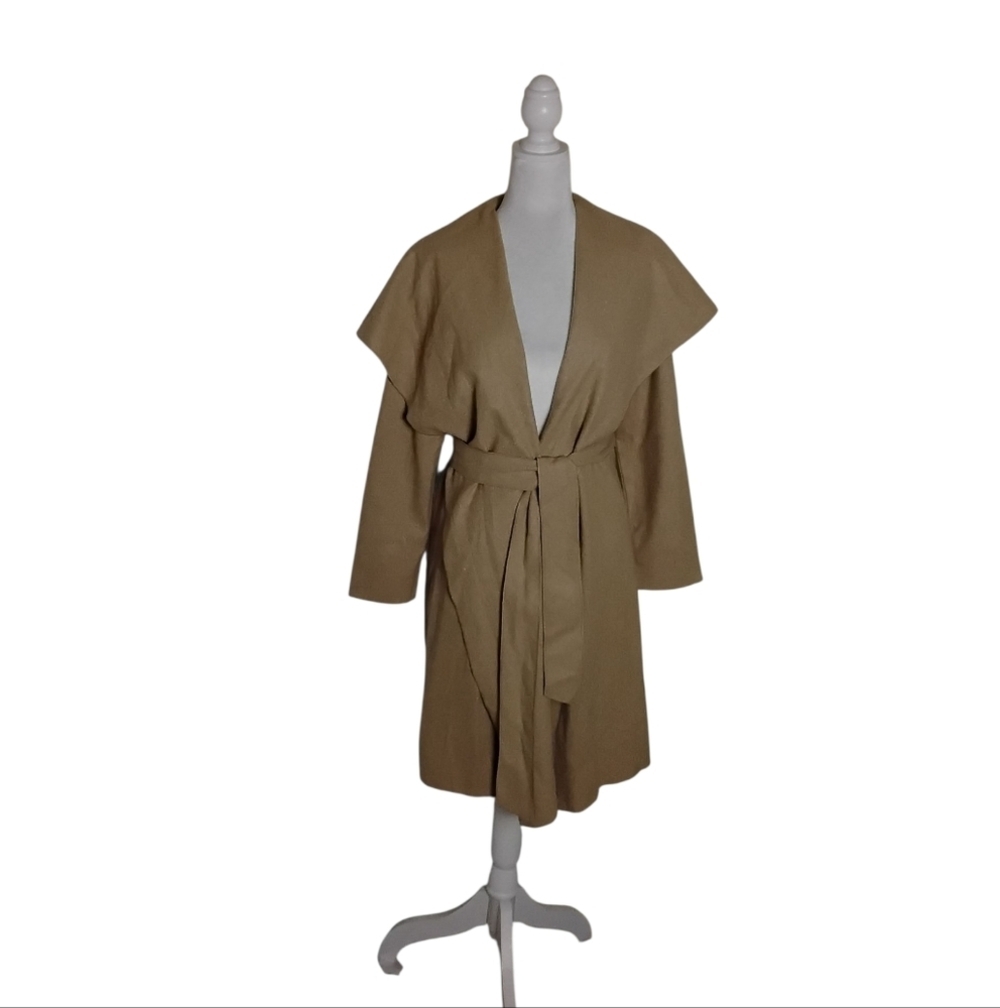 Chicwish Women’s S Camel Brown Waterfall Collar Belted Trench Wrap Coat
